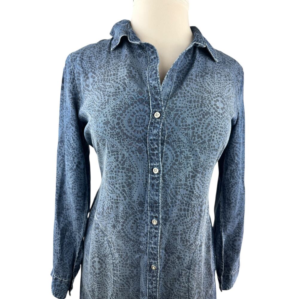 Cloth & Stone x Anthropologie Chambray Printed Button Belted Shirt Dress Small - Picture 3 of 16